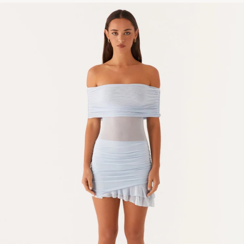 Elegant Off-Shoulder Light Blue Dress